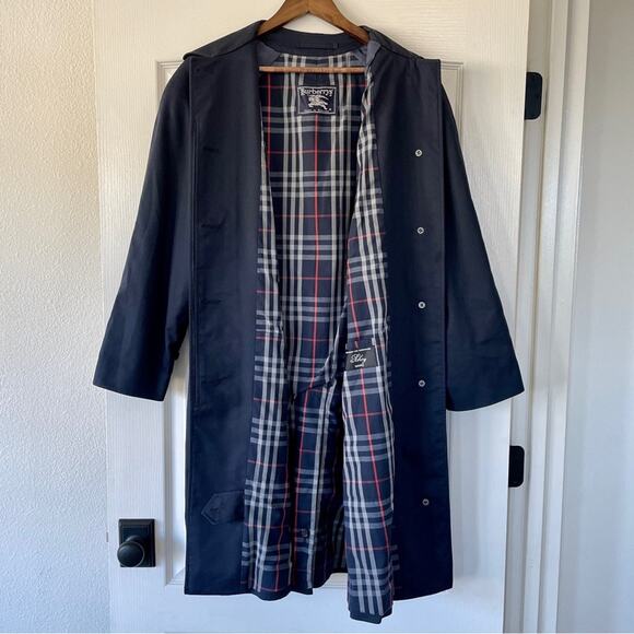 Vintage Burberry Navy Blue Belted Trench Coat Single Breasted 14L - Picture 7 of 16